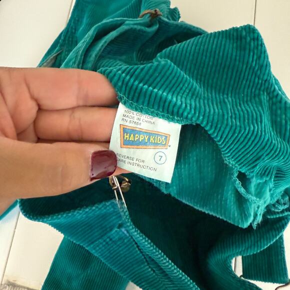 Vintage Happy Kids 90s Green Corduroy Overalls FLAW Boys - 7 - Picture 7 of 8